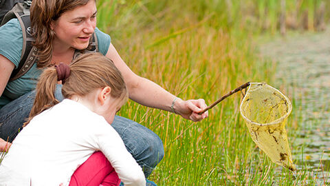 Mother and daughter pond dipping 