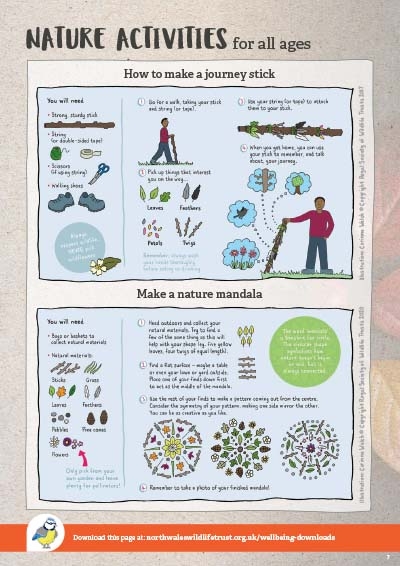 Make a journey stick and nature mandala activity sheets 