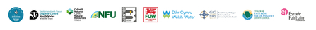 Logo banner displaying funders and partner organizations of the Corsydd Calon Môn project. Includes logos for: Heritage Fund, North Wales Wildlife Trust, Natural Resources Wales, NFU (National Farmers Union), Menter Môn, FUW (Farmers' Union of Wales), Dŵr Cymru Welsh Water, Betsi Cadwaladr University Health Board, Isle of Anglesey County Council, and the Esmée Fairbairn Foundation