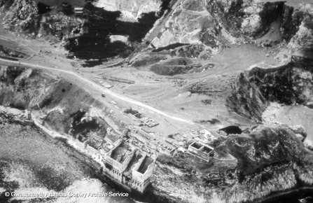 Gwasanaeth Archifau Conwy Archive Service, Aerial photo showing old quarry buildings and Trwyn y Fuwch