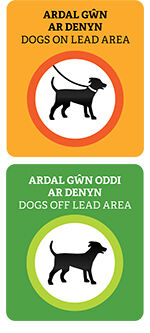 Graphic signage for dogs on and off lead information