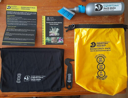 Items to help with biosecurity laid out on a table