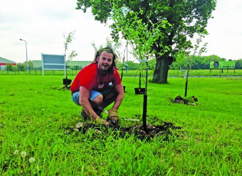 Volunteer tree planting on the Wrexham Industrial Estate Living Landscape