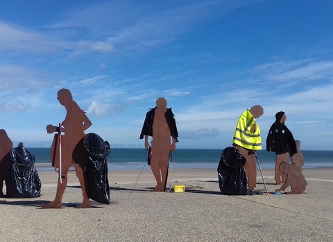 On the beach sculpture at litter pick
