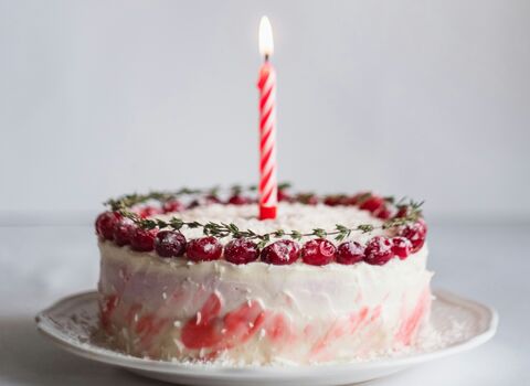 Birthday cake with single candle